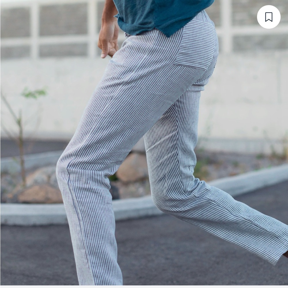 Alex Crane Cham 100% linen striped button fly pants 34 x 31